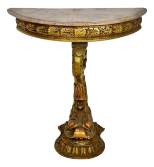 Italian Giltwood Demi-lune Table with Marble Top, Mid-20th Century