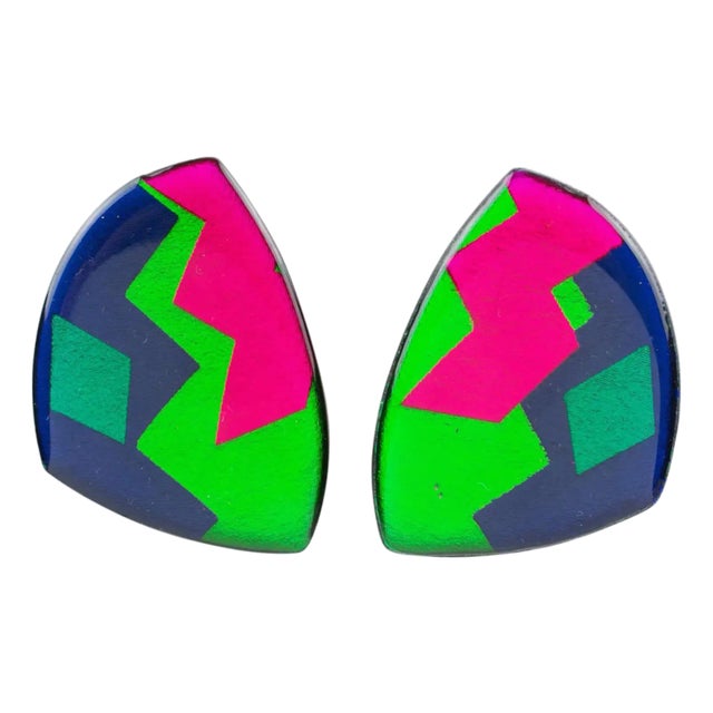 Multicolor Geometric Resin Clip-on Earrings For Sale