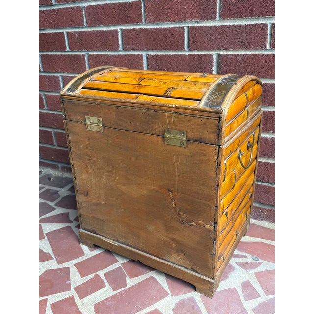 1970s Midcentury Campaign Split Bamboo and Copper Trunk With Domed Lid For Sale - Image 5 of 13