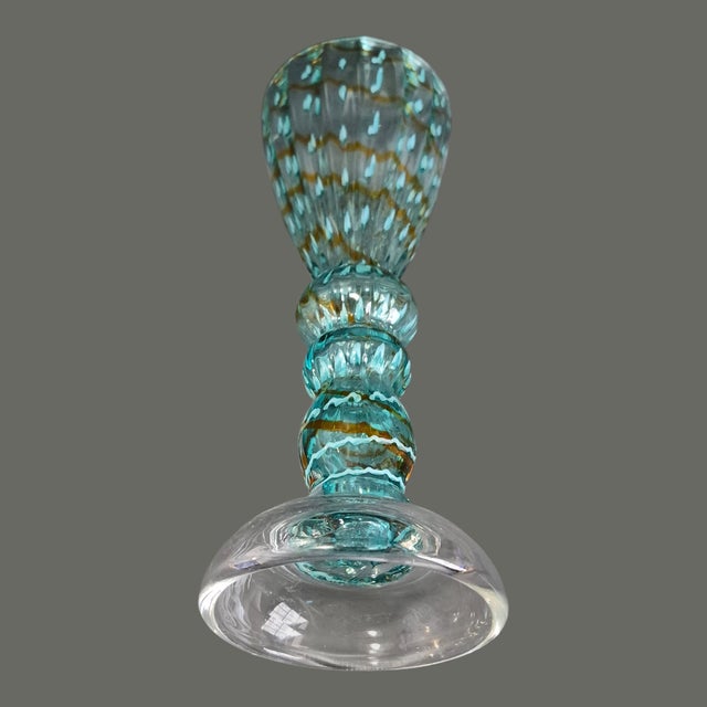 Late 20th Century Vintage Mid-Century Modern Italian Art Glass Aqua Blue Pedestal Vase For Sale - Image 5 of 7
