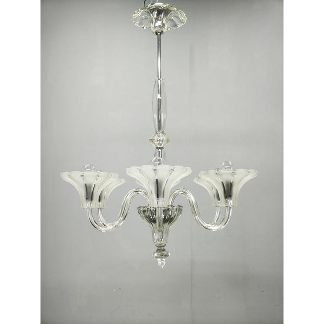 Art Deco Six-Arm Glass Chandelier, Czechoslovakia, 1930s For Sale - Image 6 of 12