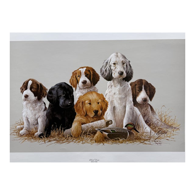 1980s Jim Killen Sporting Dog Art Great Retrievers Labs (29.5"x20") "School Daze" Open Edition For Sale