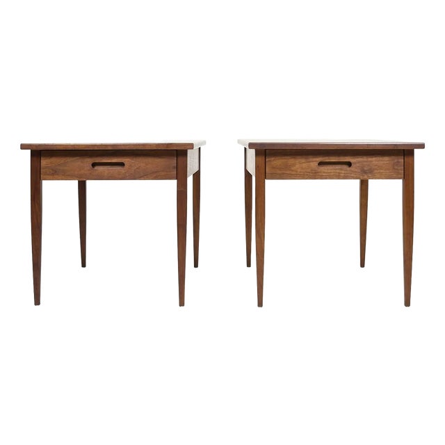 Pair, American Modernist Walnut Side Tables With Drawer For Sale