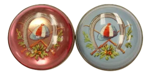 Red & Blue "Jockey Cap" Brass Harness Buttons - A Pair