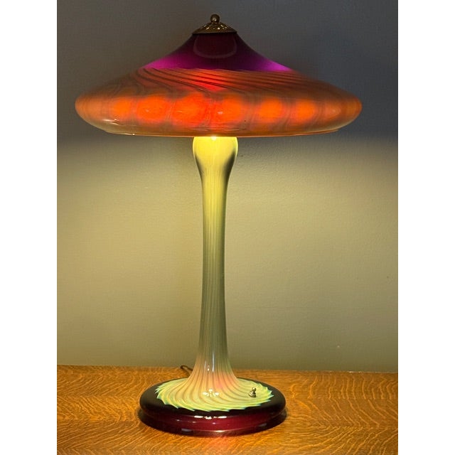 Late 20th Century Joseph Clearman Signed Blown Glass Art Nouveau Style Table Lamp, Swallowtail Studio For Sale In Philadelphia - Image 6 of 18