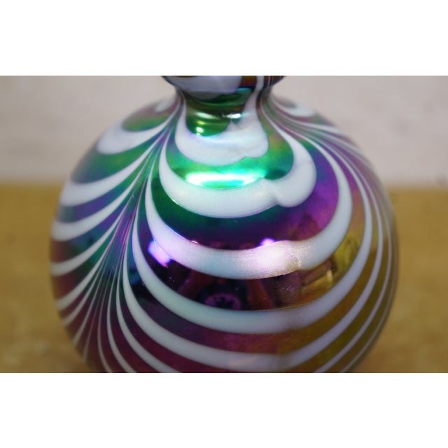 Vintage Iridescent Art Glass Pulled Feather Perfume Bottle & Applicator 5" For Sale - Image 12 of 15