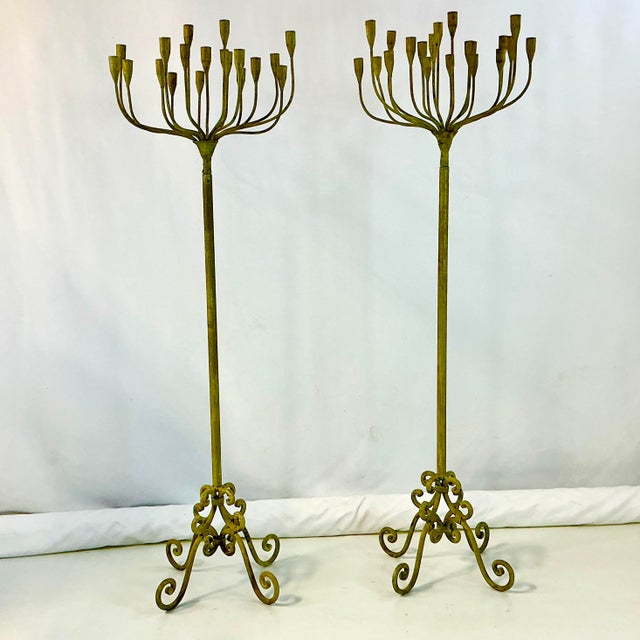 Late 19th Century Late 1800s Antique French Art Nouveau Monumental Candelabras, Floor Candle Stands- A Pair. For Sale - Image 5 of 12