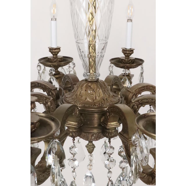 Restored 1930s Victorian Crystal & Bronze Chandelier For Sale - Image 9 of 15