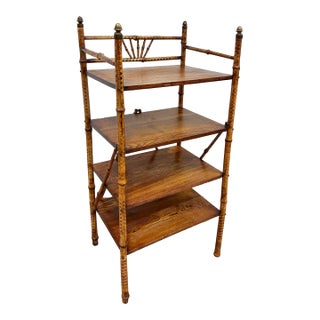 Vintage Scorched Bamboo Four Tier Shelf For Sale