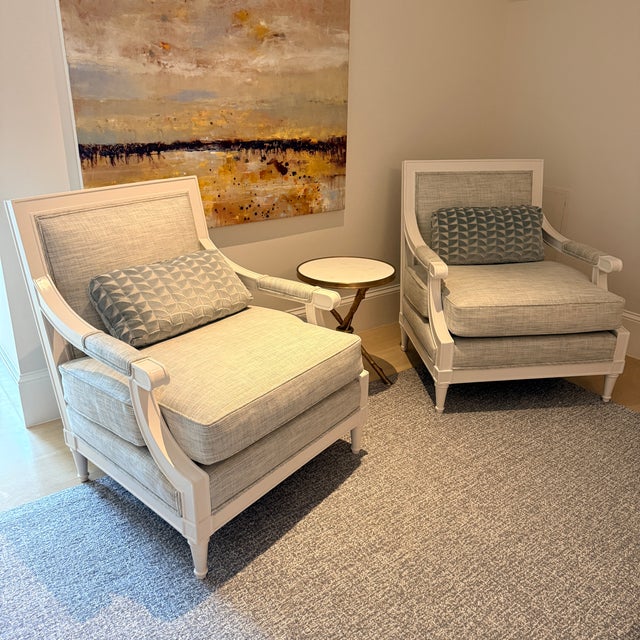 Pair of White Lacquered Framed Armchairs For Sale - Image 11 of 11