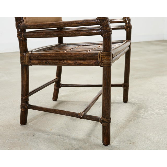 Set of Four McGuire Rattan Target Upholstered Dining Armchairs For Sale - Image 9 of 18
