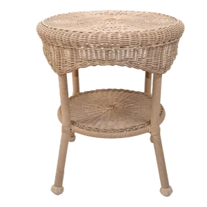 1980s Vintage Mid-Century Modern Round 2-Tier Hand Woven Resin Wicker Metal Drum Side Table