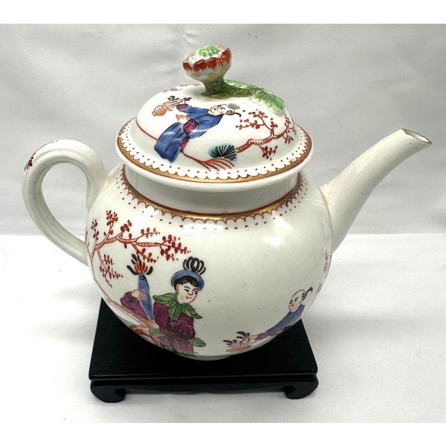 Antique 18th Century First Period Worcester Porcelain Teapot Mandarin Pattern Dr Wall Era For Sale In Portland, ME - Image 6 of 16