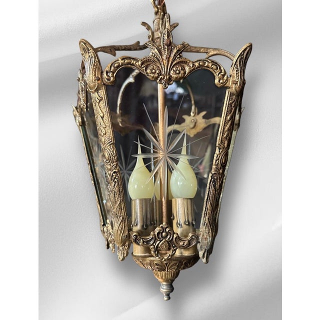1920s Rococo Lanterns Pendant Lights With Etched Glass - a Pair For Sale - Image 10 of 15