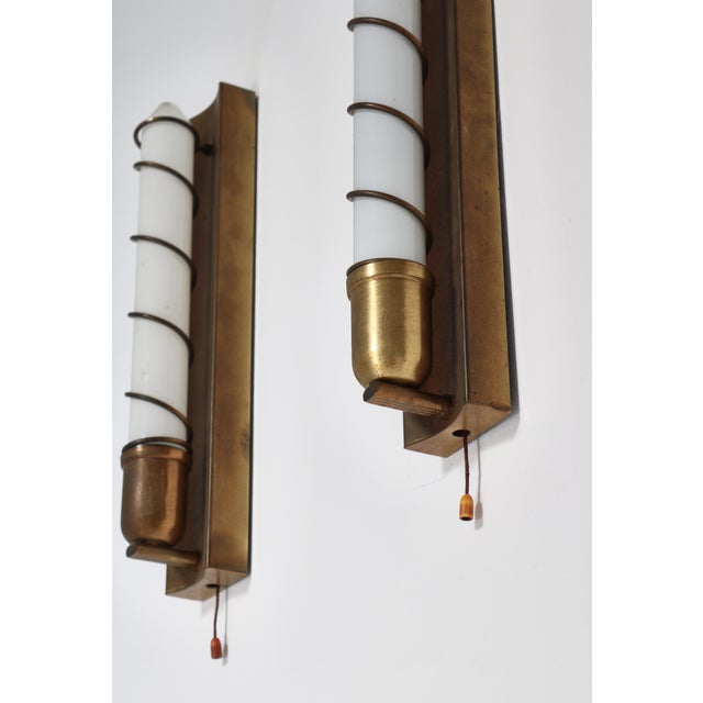 Art Deco Wall Lamps in Brass & Opaline Glass, Denmark, 1940s, Set of 2 For Sale - Image 4 of 17