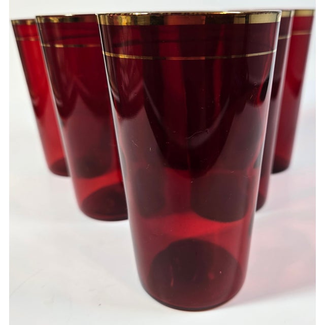 Hollywood Regency Gold Rimmed Ruby Tumblers - Set of 6 | Chairish