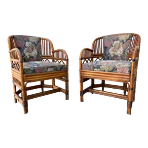 Pair of Brighton Pavillion Style Chinoiserie Rattan Armchairs. Circa 1960s