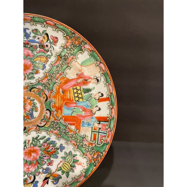 Ceramic Antique Pair of Rose Medallion Chinese Plates For Sale - Image 7 of 10