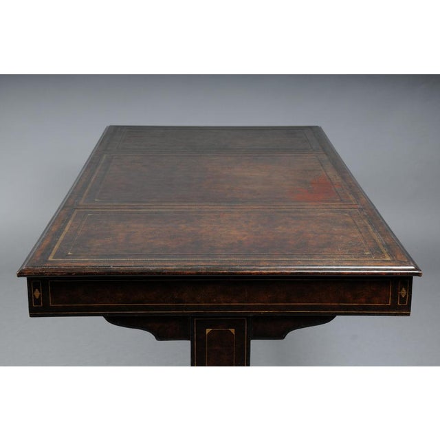 English Full-Leather Partner Desk For Sale - Image 12 of 18