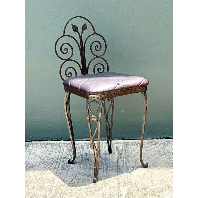 Vintage Scroll Wrought Iron Vanity Chair For Sale - Image 12 of 12