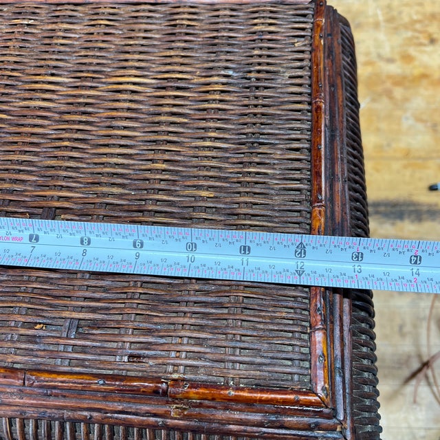 Vintage Bamboo and Woven Rattan British Colonial Style Footstool For Sale - Image 9 of 12