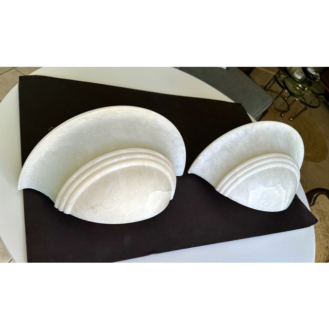 Pair Half Moon Art Deco Style Alabaster Wall Sconces For Sale - Image 4 of 17
