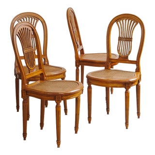 Louis XVI Chairs in Cherry Wood with Cane Webbing and Balloon Backrests, Set of 4 For Sale