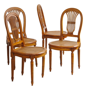 Louis XVI Chairs in Cherry Wood with Cane Webbing and Balloon Backrests, Set of 4