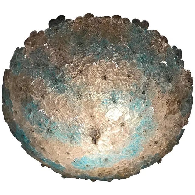 Blue and Ice Murano Glass Ceiling Lamp from Barovier & Toso, 1970s For Sale - Image 14 of 14