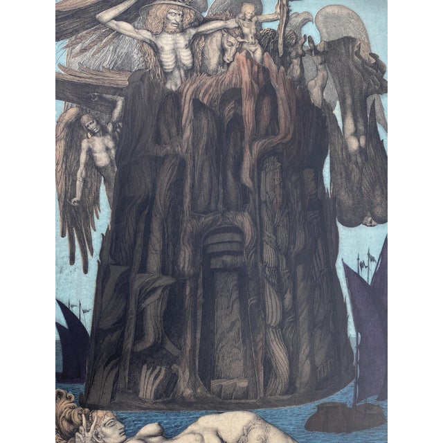 Ernst Fuchs, The Prison of Icarus, 1975, Aquatint Etching For Sale - Image 9 of 13