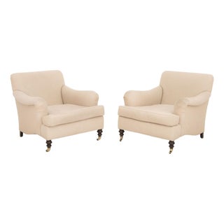 Pair of Edward Ferrell Beige Upholstered Arm Chairs For Sale