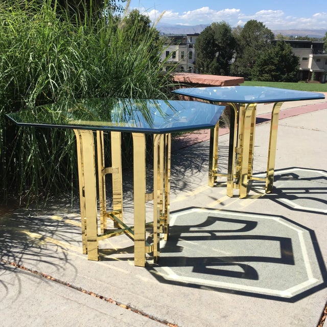 Brass Mid-Century Modern Milo Baughman Style Brass & Glass Tulip End Tables - a Pair For Sale - Image 8 of 13