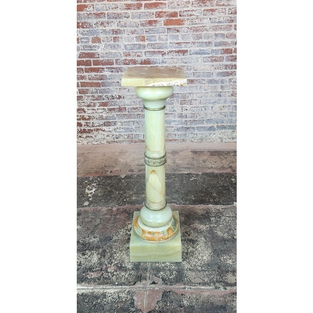 19th Century French Empire Light Green variegate Onyx & Bronze Pedestal Dimensions: 43" H x 31" W x 31" D A beautiful...