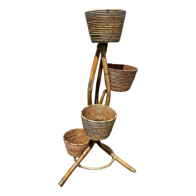Rattan Plant Stand, 1950s For Sale
