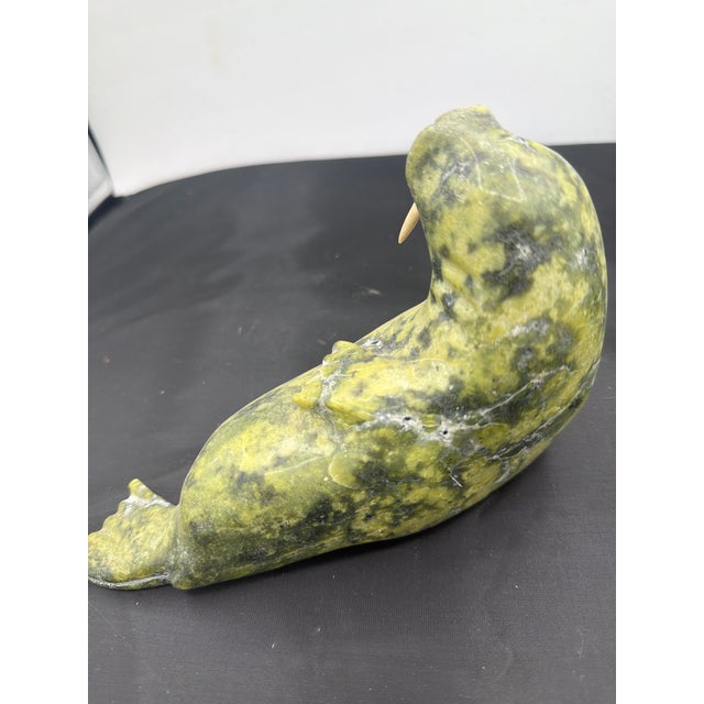 1970s Inuit or Eskimo Canadian Stone Walrus Sculpture Signed by Artist For Sale - Image 4 of 8