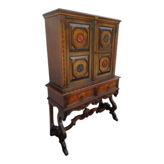 Berkey and Gay Early 1900s Tall Carved China Closet Cabinet Cupboard For Sale