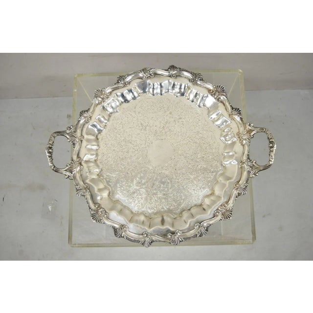 Regency Style Ornate Heavy Silver Plated Twin Handle Scalloped Platter Tray For Sale - Image 9 of 10