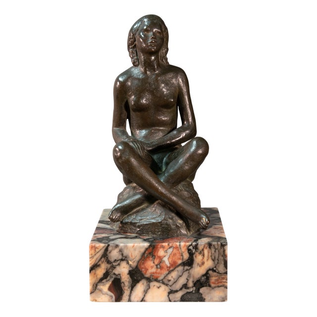 Gaetano Martinez, Art Deco Nude of Woman, 1925, Bronze & Marble For Sale