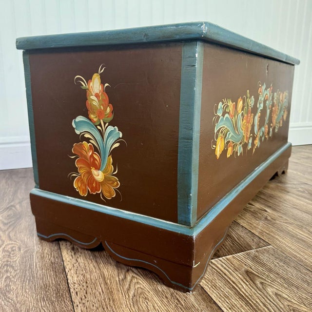 Hand-Painted Scandinavian Folk Art Chest - Signed For Sale - Image 4 of 12
