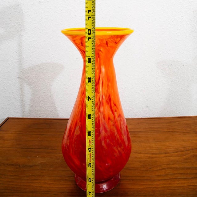 Mid 20th Century Modern Kenneth Marin Handblown Art Glass Vase Orange Amber Tall Round For Sale - Image 11 of 12