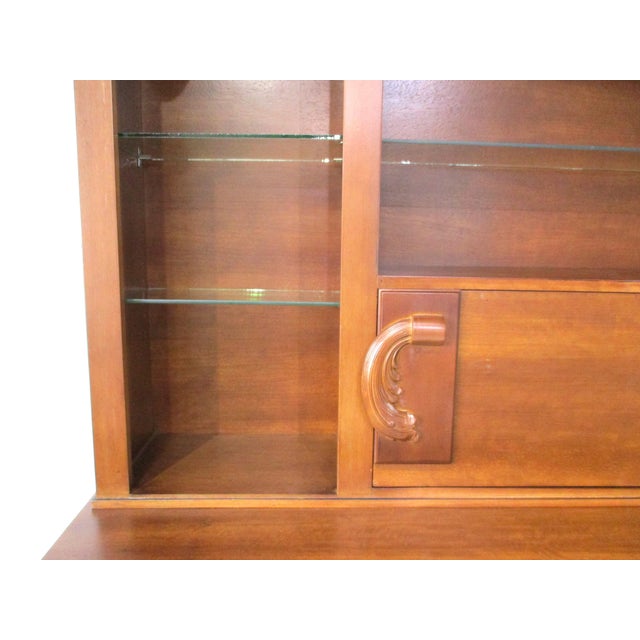 Wood 2 Pc. Bar Cabinet Walnut Toned Mid Century Deco Regency For Sale - Image 7 of 18