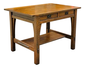 Antique Arts & Crafts Mission Oak Two Drawer Library Table by Gustav Stickley