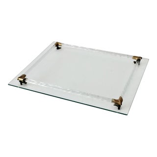 Murano Style Glass Vanity Tray Brass Twisted Lanyard Vintage Mid-Century For Sale