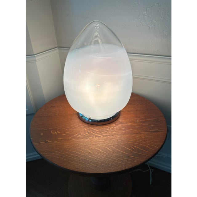 Modern Vintage Egg-Shaped Table Lamp; 1970s Modern Ovoid Blown Glass Globe Chrome Base Lamp For Sale - Image 3 of 12