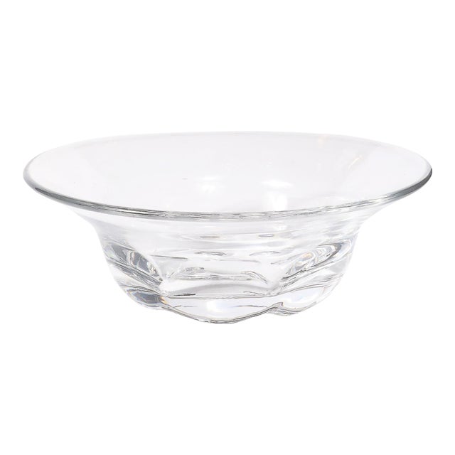Mid-Century Modernist Crystal Bowl With Organic Base Detailing Signed Orrefors For Sale