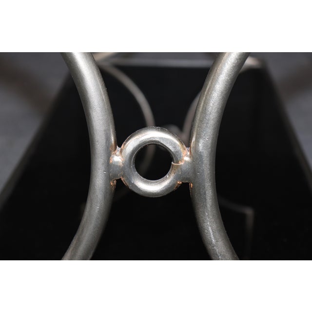 John Vesey Attributed Steel & Brass Two Teir Console W/ Black Glass For Sale - Image 10 of 13