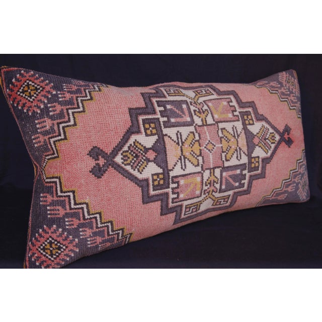 Rustic Turkish Oushak Pillow – Vintage Tribal Rug Textile Rug Cushion Cover -17'' X 34'' For Sale - Image 10 of 10