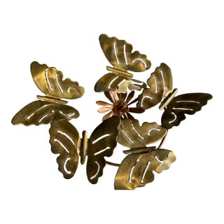 Vintage Brass and Copper Butterfly Wall Sculpture Mid-Century Modern For Sale