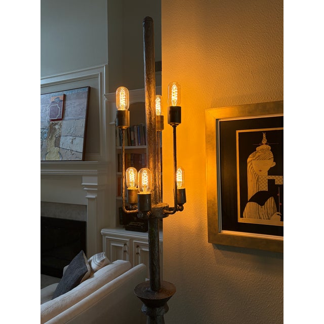 Dark Gray 1960s Monumental 7 Ft Brutalist Sculptural Floor Lamp | Hand-Fabricated Textured Metal | Architectural Statement | 90 LBS For Sale - Image 8 of 18