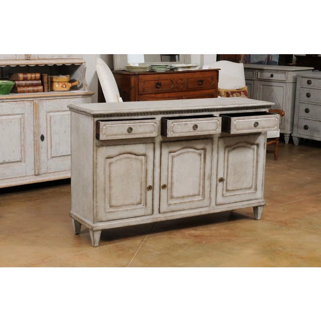 Late 19th Century Swedish, 1890s, Painted Wood Sideboard with Three Drawers over Three Doors For Sale - Image 5 of 13